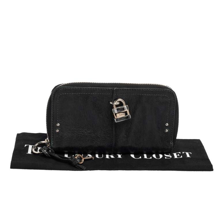 Pre Owned Chloe Black Leather Zip Around Paddington Wallet