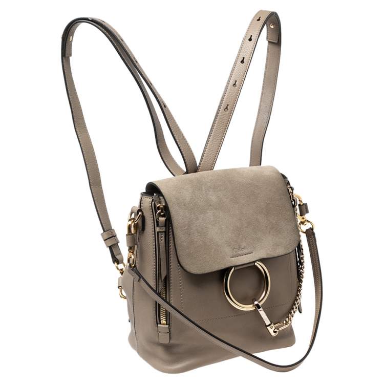 Pre Owned Chloe Grey Leather and Suede Small Faye Daye Backpack