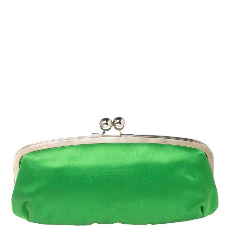 Pre Owned Chloe Green Satin Crystal Embellished Clutch