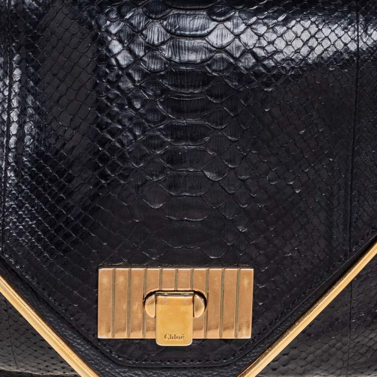 Pre Owned Chloe Black Leather and Python Medium Sally Flap Shoulder Bag