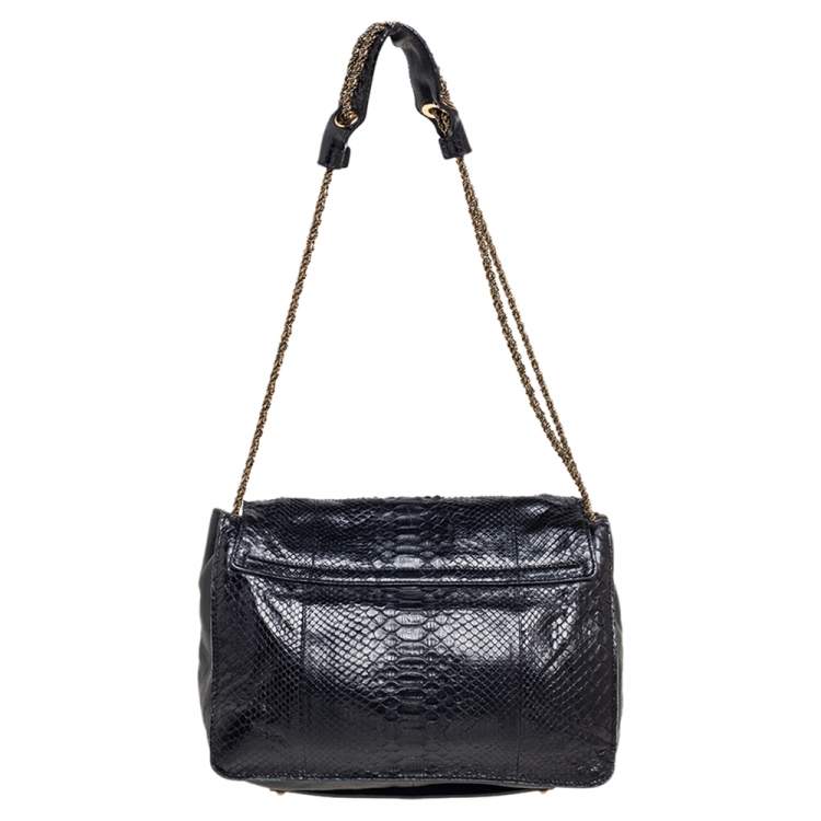 Pre Owned Chloe Black Leather and Python Medium Sally Flap Shoulder Bag