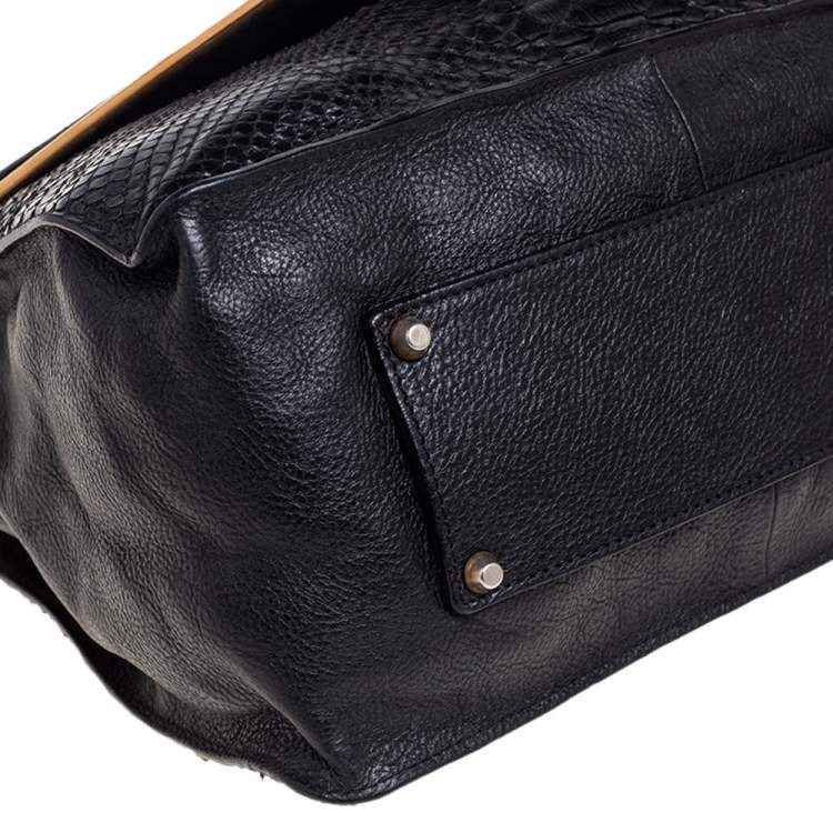 Pre Owned Chloe Black Leather and Python Medium Sally Flap Shoulder Bag