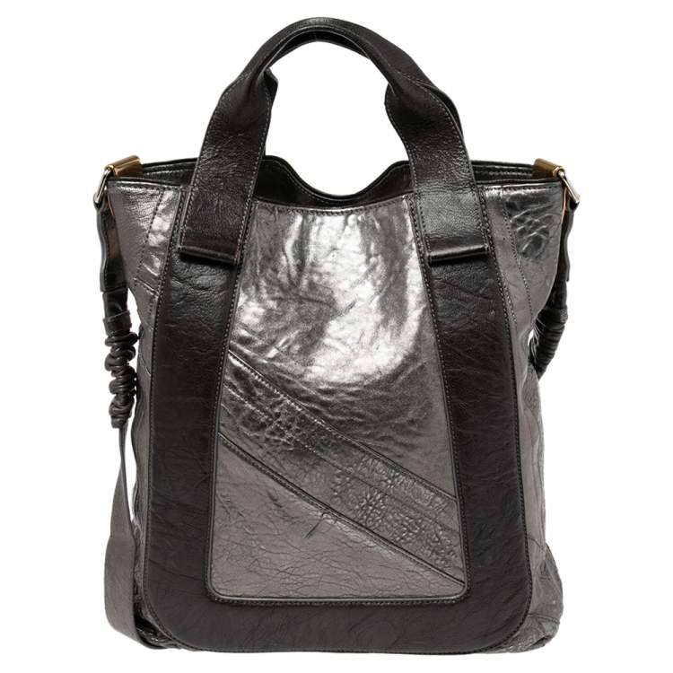 مملوكة مسبقًا Chloe Metallic/Grey Distress Leather Shopper Tote