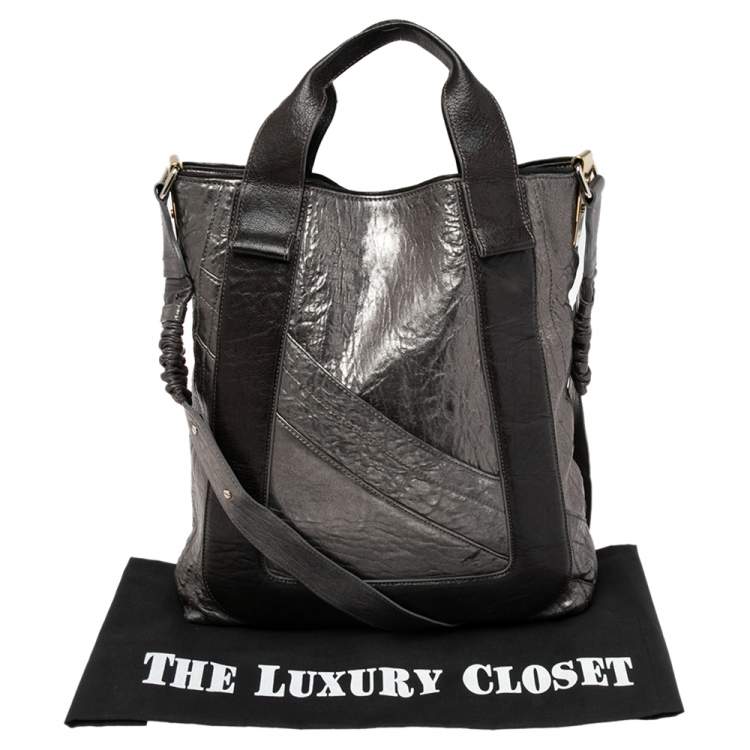 مملوكة مسبقًا Chloe Metallic/Grey Distress Leather Shopper Tote