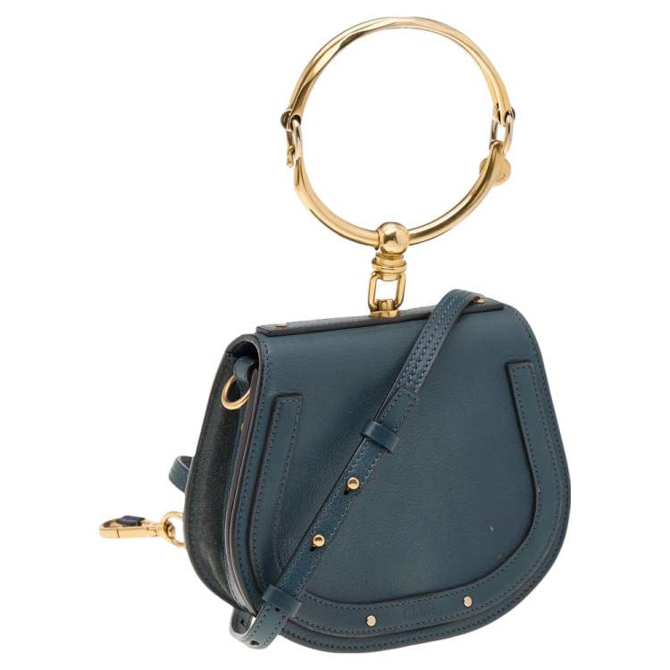 Pre Owned Chloé Teal Blue Leather Small Nile Bracelet Minaudiere Crossbody Bag