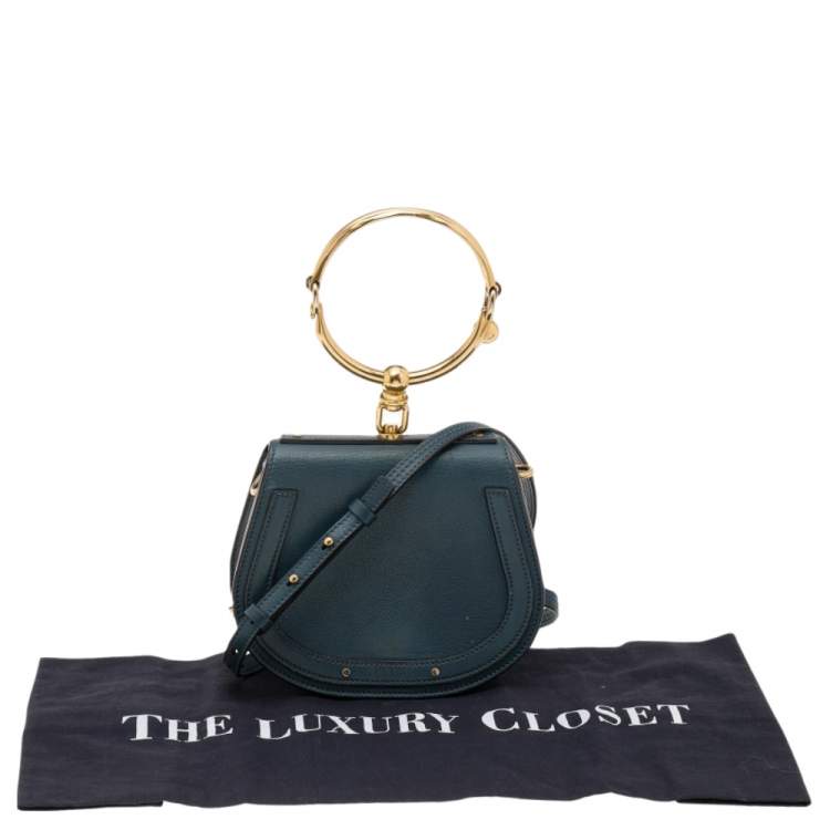 Pre Owned Chloé Teal Blue Leather Small Nile Bracelet Minaudiere Crossbody Bag