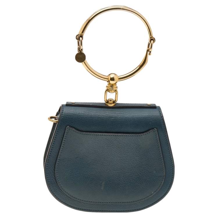 Pre Owned Chloé Teal Blue Leather Small Nile Bracelet Minaudiere Crossbody Bag