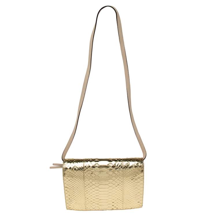 مملوكة مسبقًا Chloe Gold Python Rachel Bow Crossbody Bag