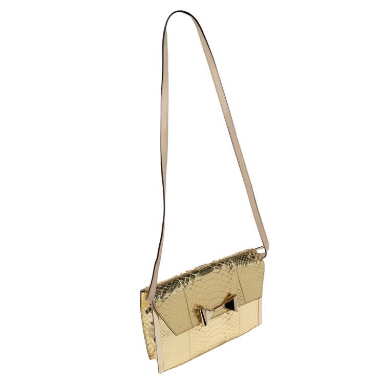 مملوكة مسبقًا Chloe Gold Python Rachel Bow Crossbody Bag