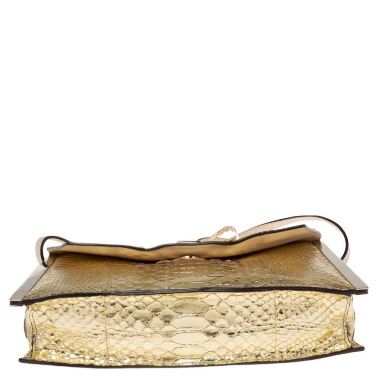 مملوكة مسبقًا Chloe Gold Python Rachel Bow Crossbody Bag