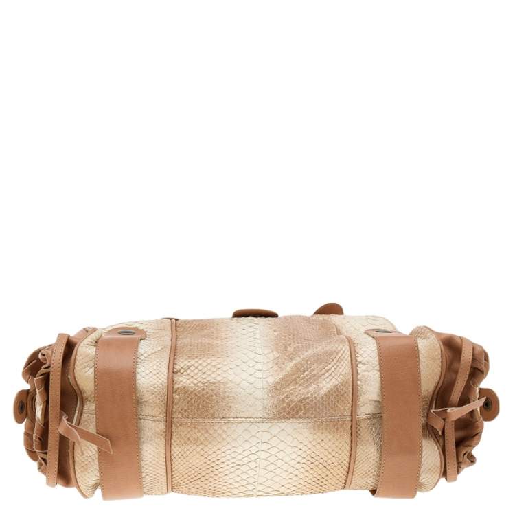 Pre Owned Chloe Beige/Brown Shimmering Python and Leather Silverado Satchel