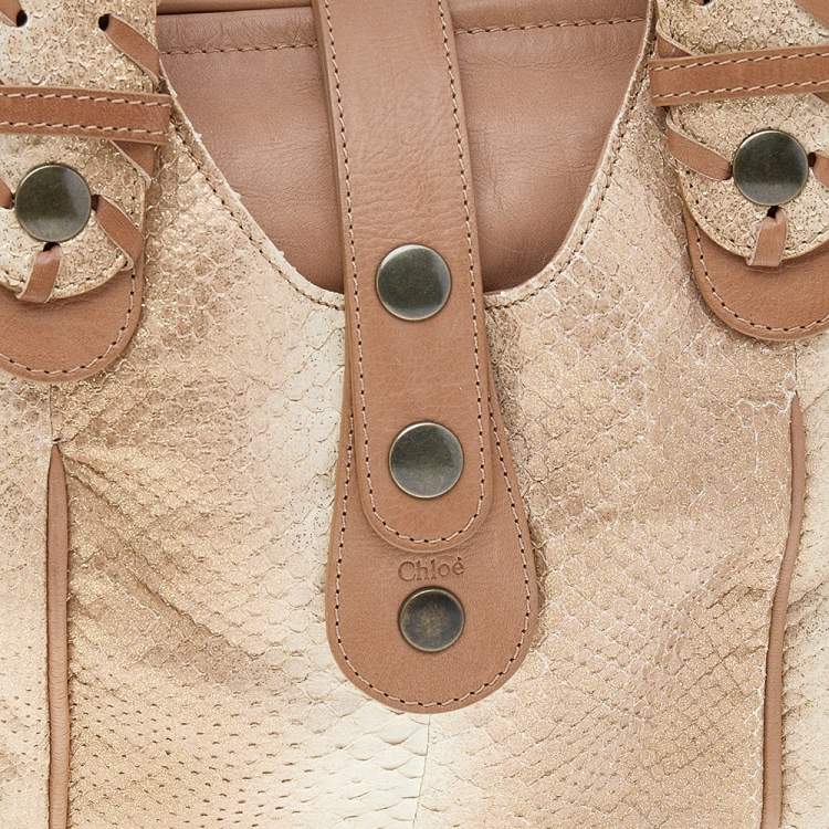 Pre Owned Chloe Beige/Brown Shimmering Python and Leather Silverado Satchel