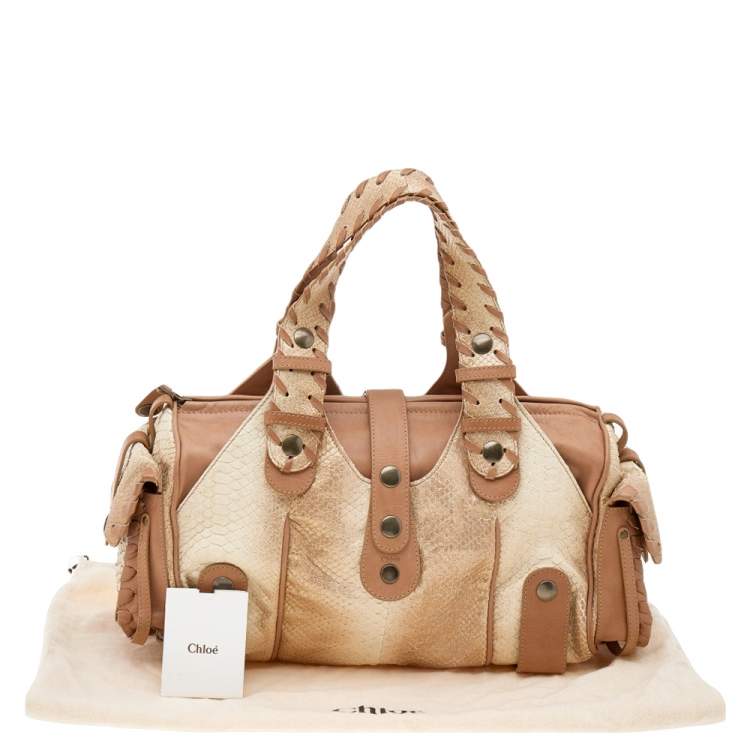Pre Owned Chloe Beige/Brown Shimmering Python and Leather Silverado Satchel