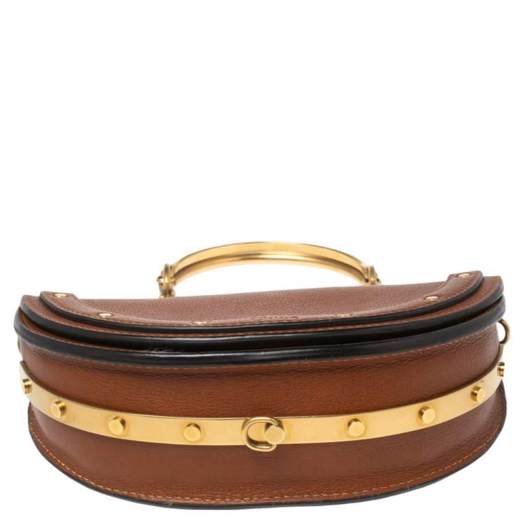 Pre Owned Chloé Brown Leather Small Nile Bracelet Minaudiere Crossbody Bag