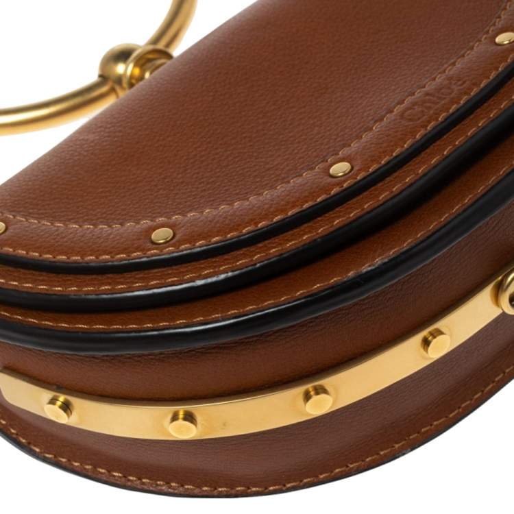 Pre Owned Chloé Brown Leather Small Nile Bracelet Minaudiere Crossbody Bag