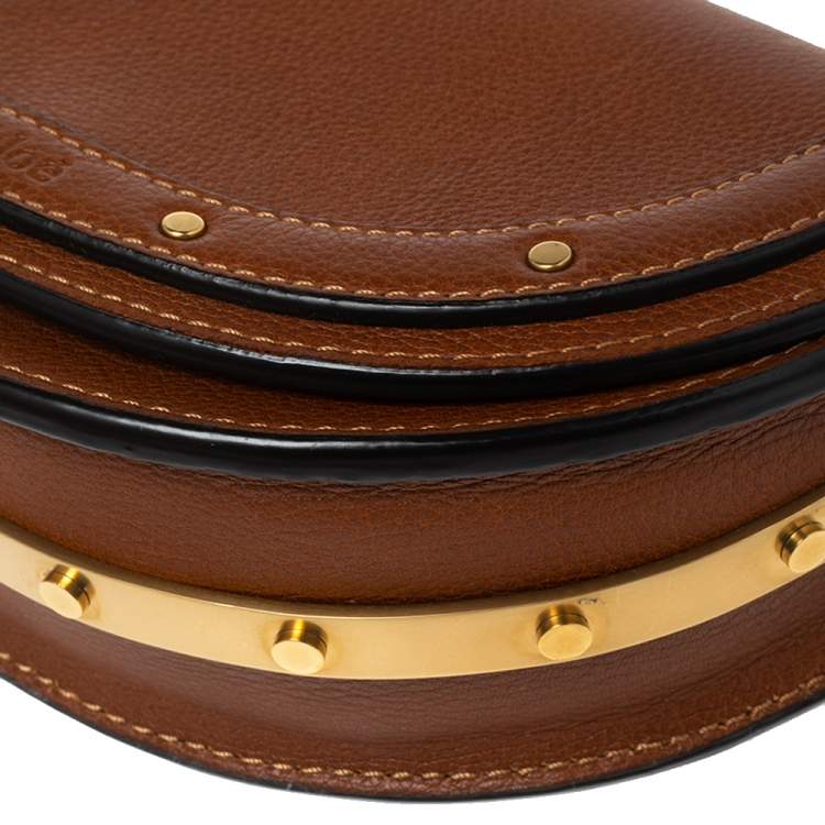 Pre Owned Chloé Brown Leather Small Nile Bracelet Minaudiere Crossbody Bag