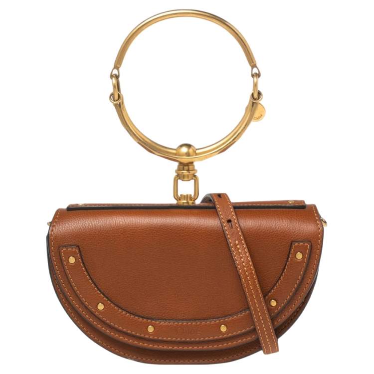 Chloe Brown Leather Small Nile Bracelet Minaudiere Crossbody Bag