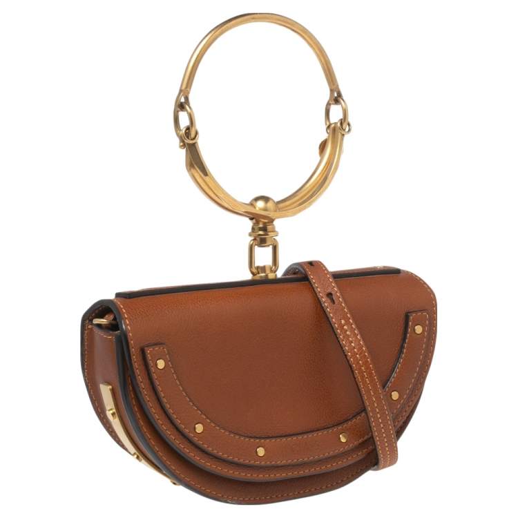 Pre Owned Chloé Brown Leather Small Nile Bracelet Minaudiere Crossbody Bag