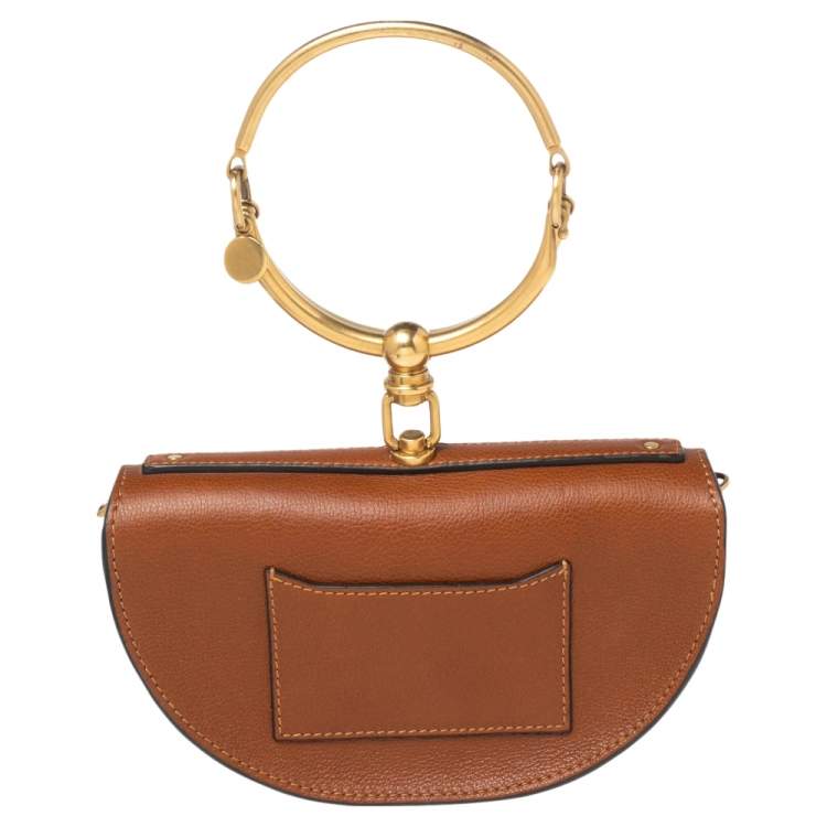 Pre Owned Chloé Brown Leather Small Nile Bracelet Minaudiere Crossbody Bag