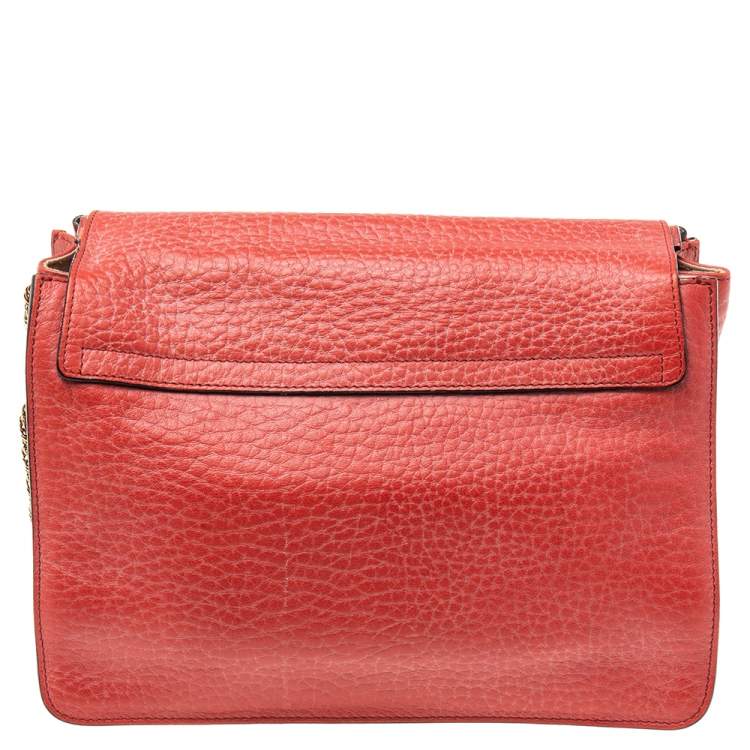 Pre Owned Chloe Red Leather Medium Sally Flap Shoulder Bag