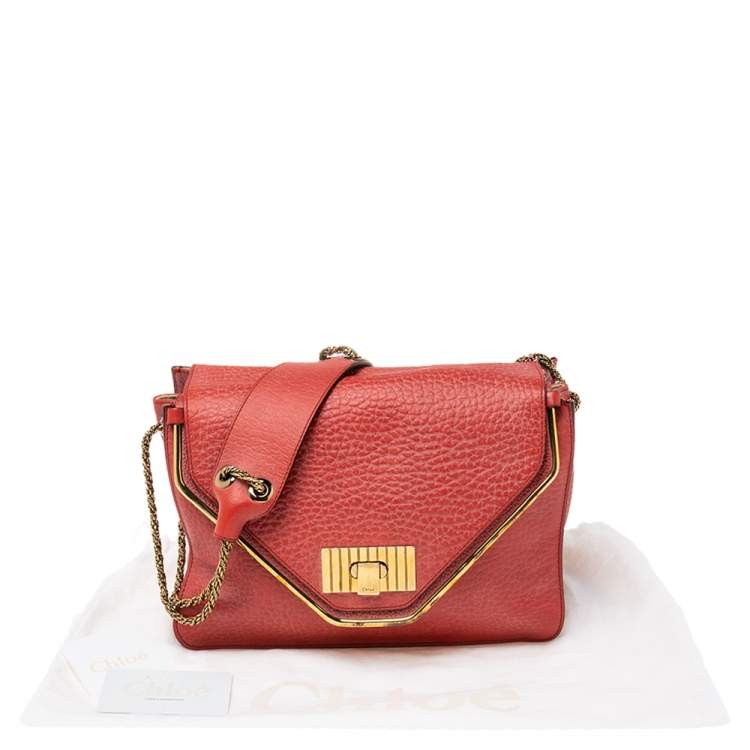 Pre Owned Chloe Red Leather Medium Sally Flap Shoulder Bag