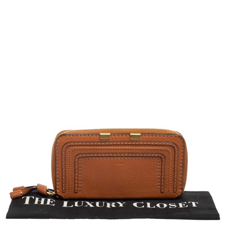 Pre Owned Chloe Brown Leather Marcie Zip Long Wallet