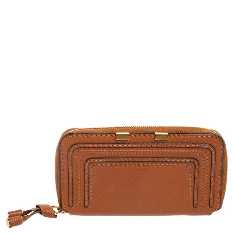Pre Owned Chloe Brown Leather Marcie Zip Long Wallet