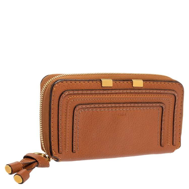 Pre Owned Chloe Brown Leather Marcie Zip Long Wallet