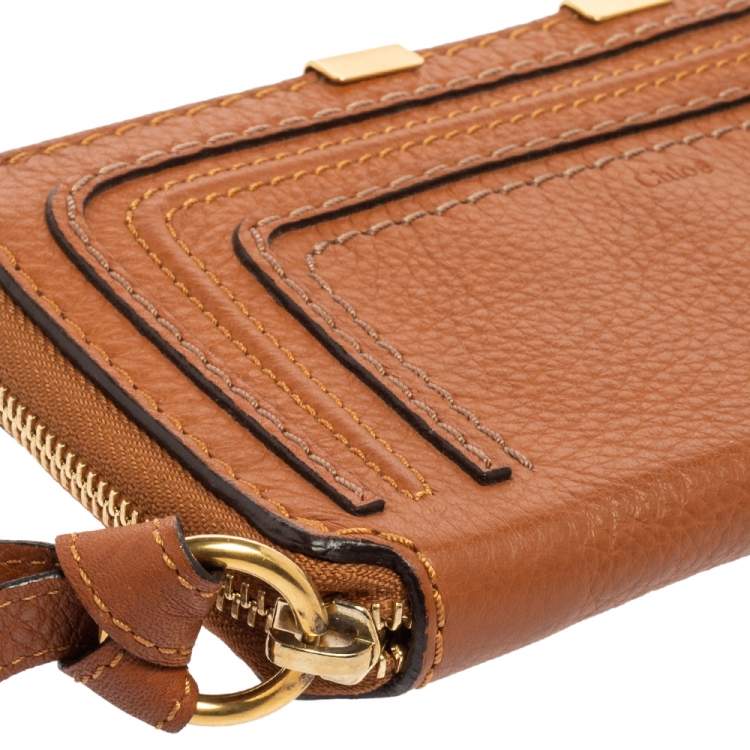 Pre Owned Chloe Brown Leather Marcie Zip Long Wallet