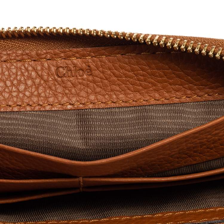 Pre Owned Chloe Brown Leather Marcie Zip Long Wallet