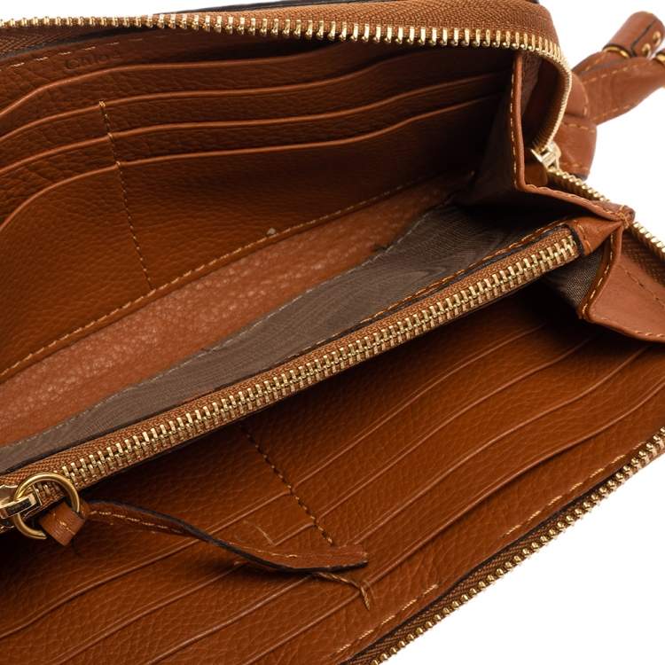 Pre Owned Chloe Brown Leather Marcie Zip Long Wallet