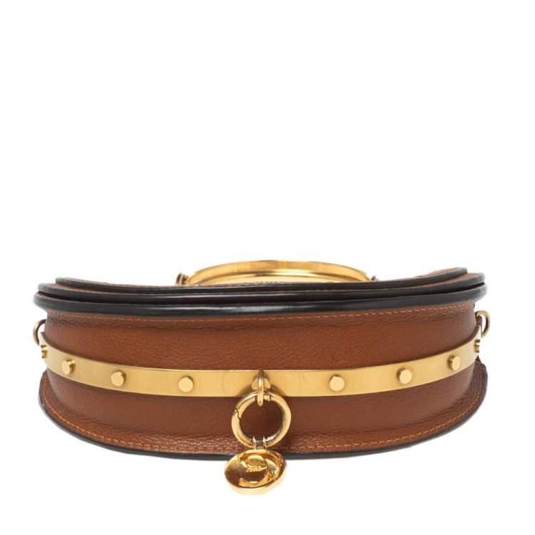 Pre Owned Chloé Brown Leather Small Nile Bracelet Minaudiere Crossbody Bag