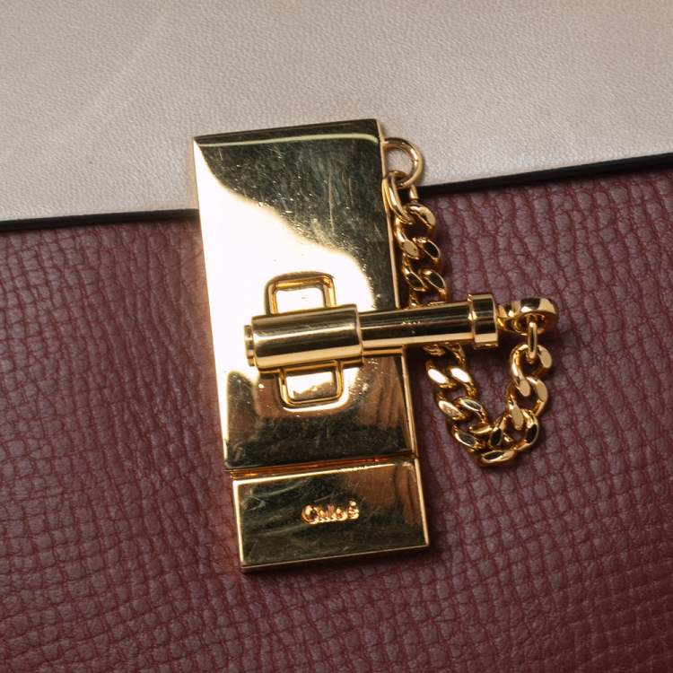 Pre Owned Chloe Brick/Off White Leather Mini Drew Shoulder Bag
