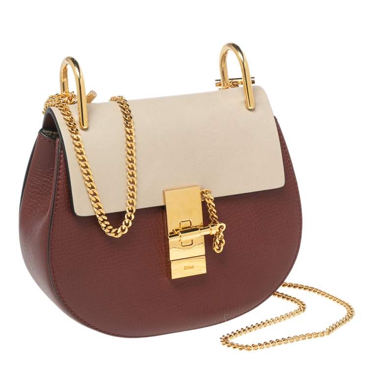 Pre Owned Chloe Brick/Off White Leather Mini Drew Shoulder Bag