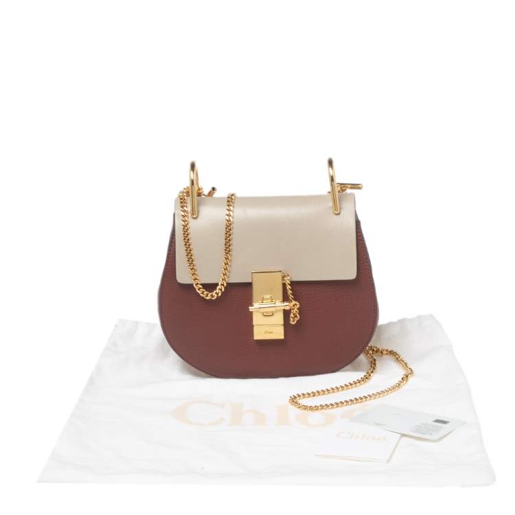 Pre Owned Chloe Brick/Off White Leather Mini Drew Shoulder Bag