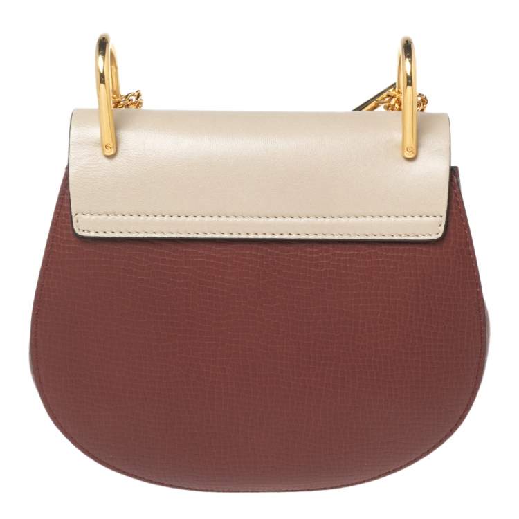 Pre Owned Chloe Brick/Off White Leather Mini Drew Shoulder Bag