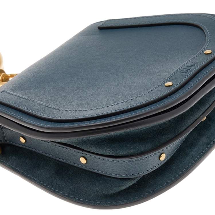 Pre Owned Chloe Teal Blue Leather and Suede Small Nile Bracelet Shoulder Bag