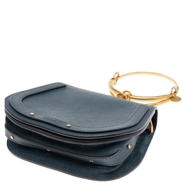 Pre Owned Chloe Teal Blue Leather and Suede Small Nile Bracelet Shoulder Bag