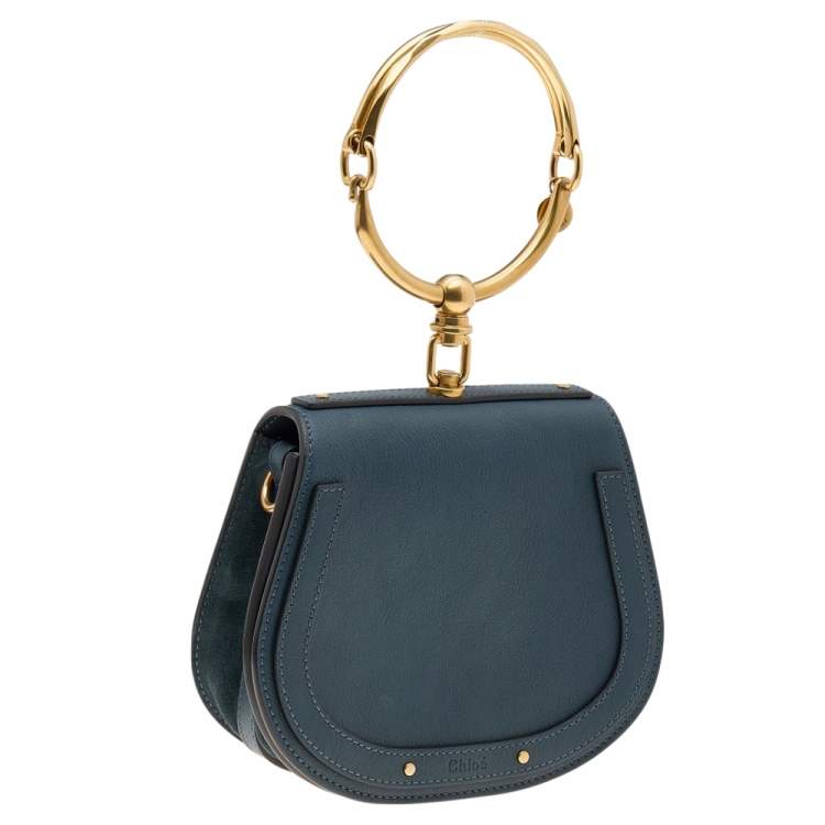 Pre Owned Chloe Teal Blue Leather and Suede Small Nile Bracelet Shoulder Bag