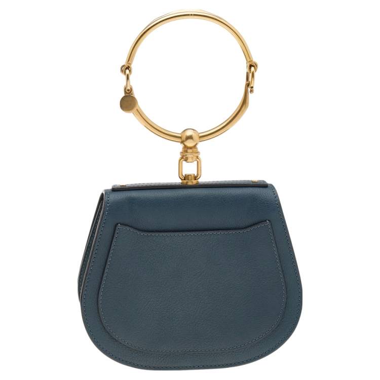 Pre Owned Chloe Teal Blue Leather and Suede Small Nile Bracelet Shoulder Bag