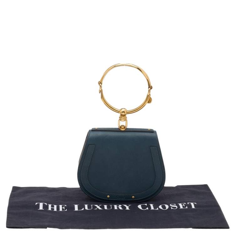 Pre Owned Chloe Teal Blue Leather and Suede Small Nile Bracelet Shoulder Bag