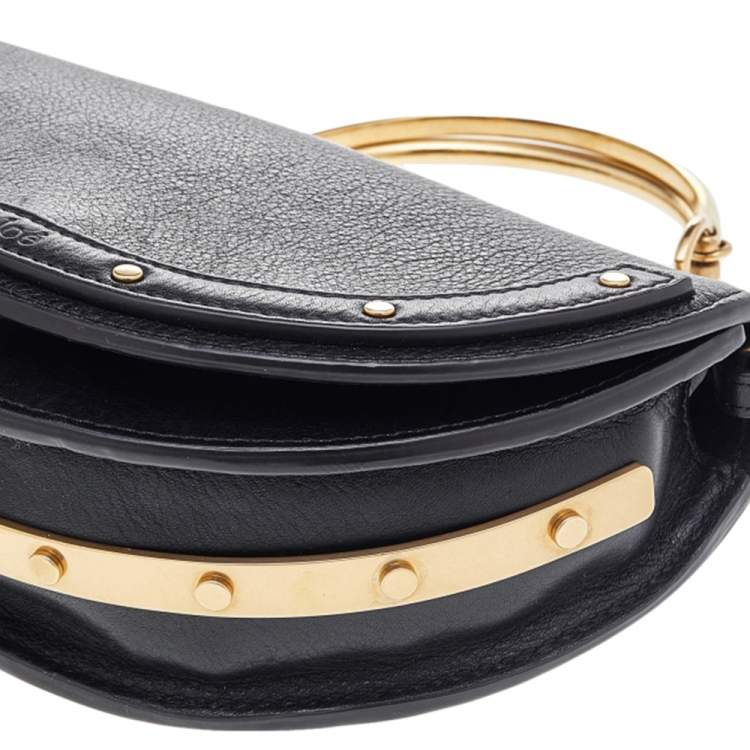 Pre Owned Chloe Black Leather Small Nile Bracelet Minaudiere Crossbody Bag