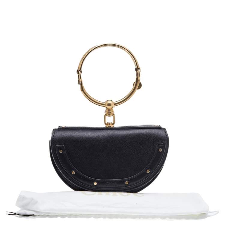 Pre Owned Chloe Black Leather Small Nile Bracelet Minaudiere Crossbody Bag