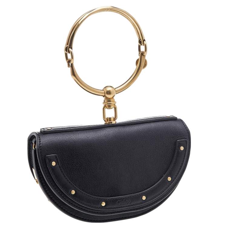 Pre Owned Chloe Black Leather Small Nile Bracelet Minaudiere Crossbody Bag