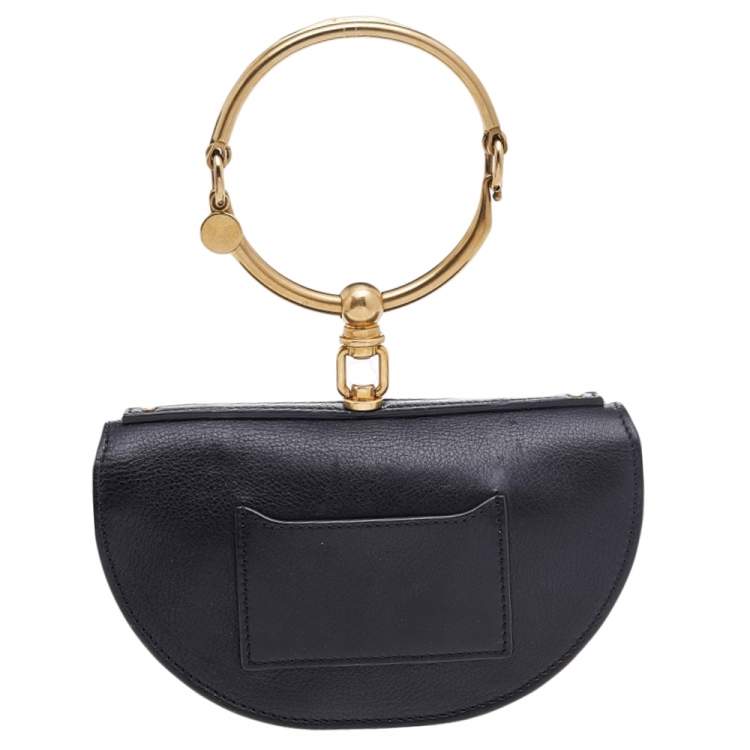 Pre Owned Chloe Black Leather Small Nile Bracelet Minaudiere Crossbody Bag