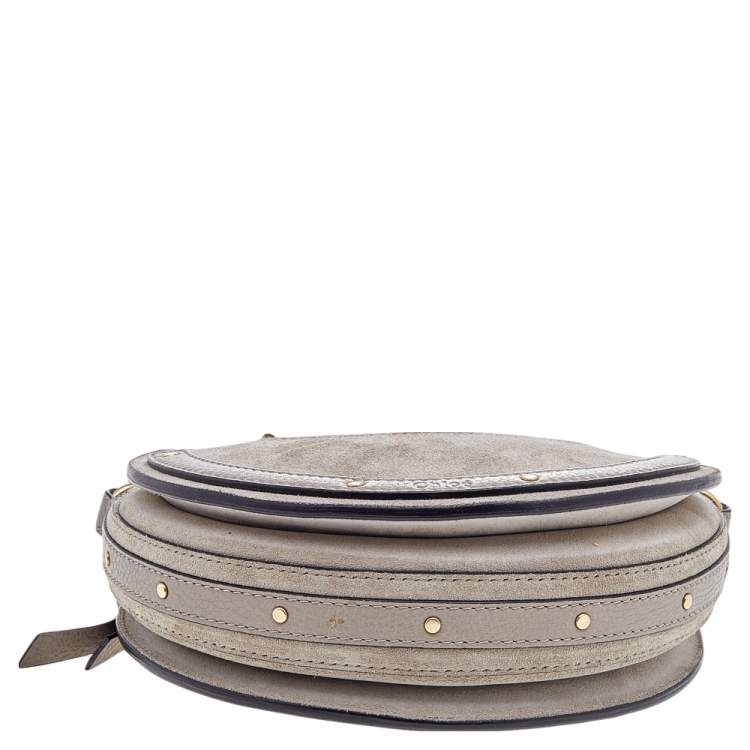 Pre Owned Chloe Beige Leather and Suede Small Pixie Round Crossbody Bag