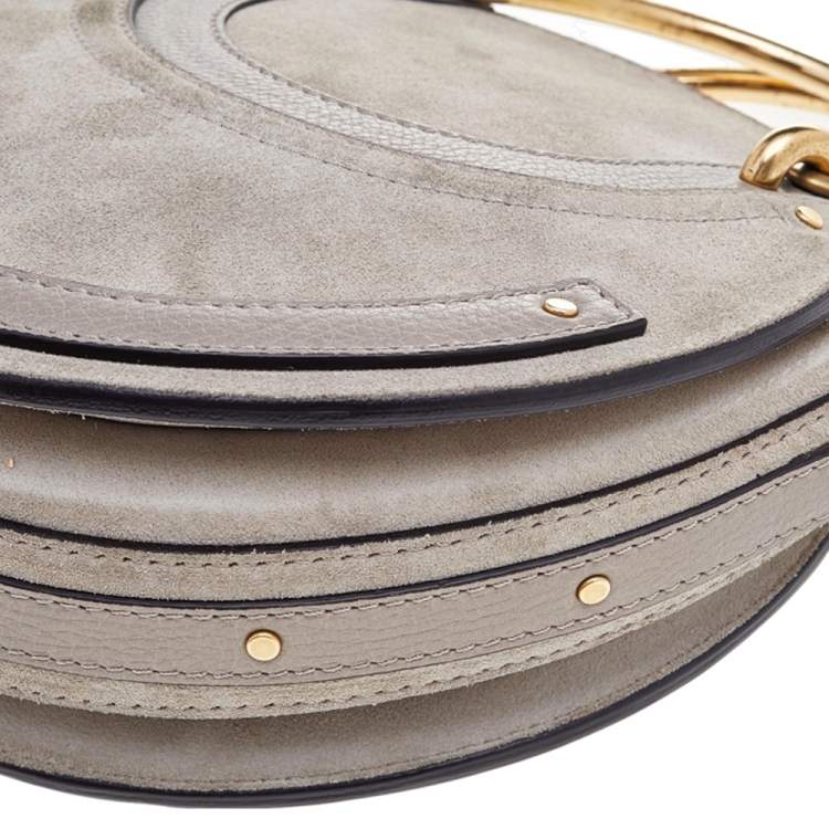 Pre Owned Chloe Beige Leather and Suede Small Pixie Round Crossbody Bag