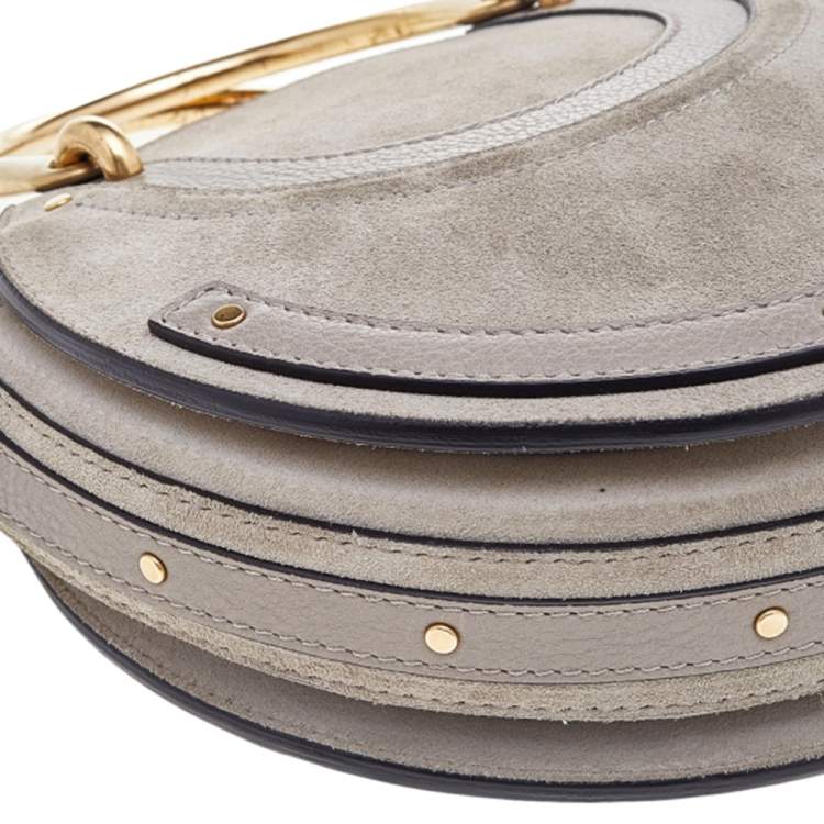 Pre Owned Chloe Beige Leather and Suede Small Pixie Round Crossbody Bag