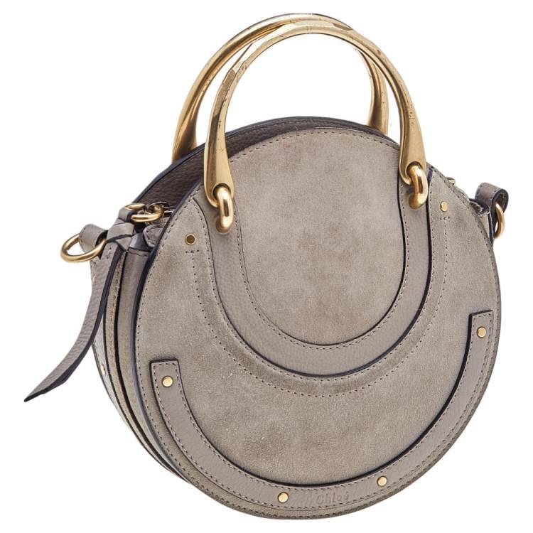 Pre Owned Chloe Beige Leather and Suede Small Pixie Round Crossbody Bag