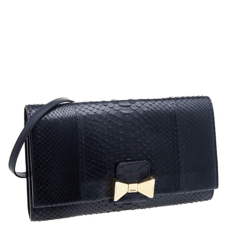 Pre Owned Chloe Black Python Bobbie Clutch
